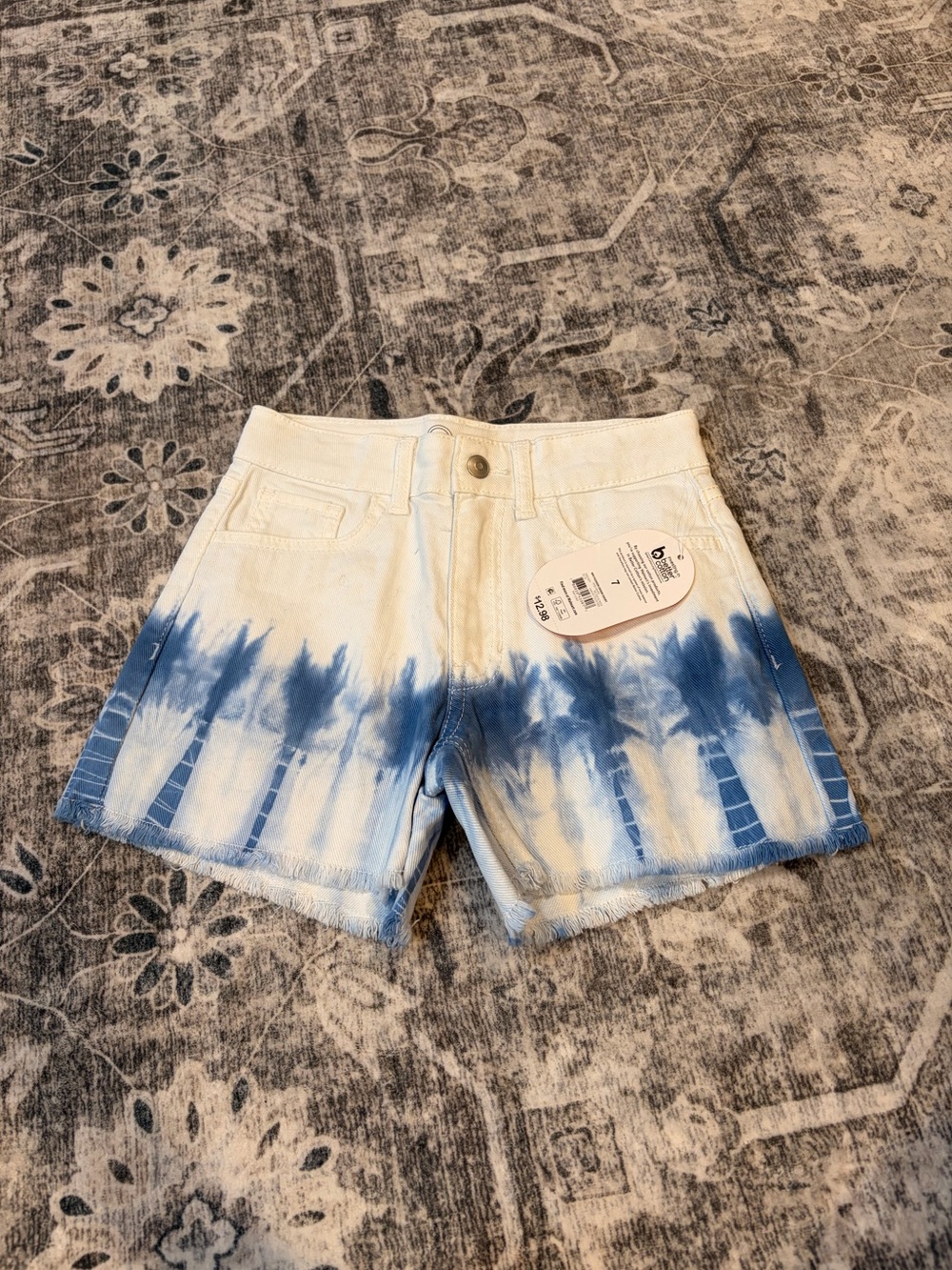 wonder nation White and Blue Tie-Dye Denim Shorts